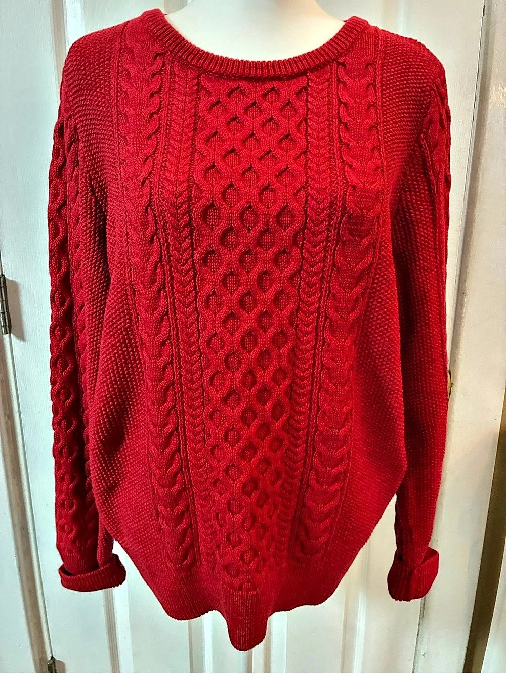 NWT Gap For Good Red Diamond Cable Knit Cotton Sweater XL Preppy Holiday